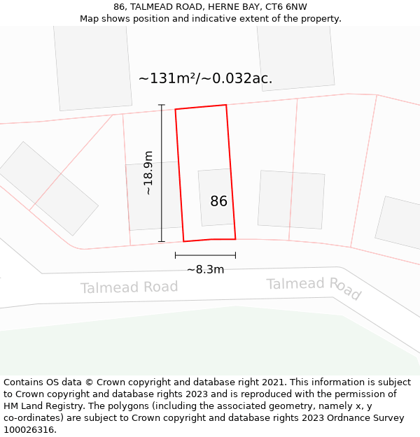 86, TALMEAD ROAD, HERNE BAY, CT6 6NW: Plot and title map