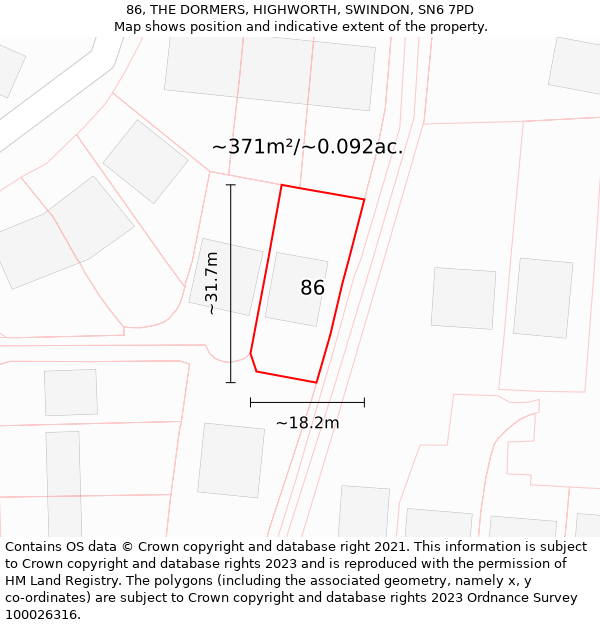 86, THE DORMERS, HIGHWORTH, SWINDON, SN6 7PD: Plot and title map