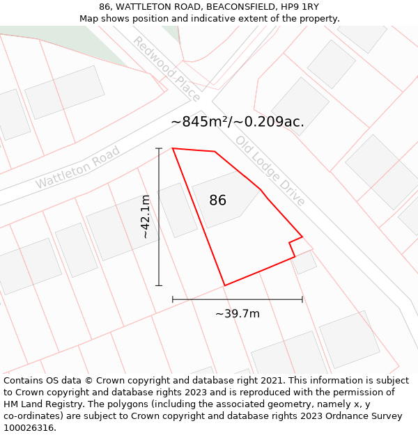 86, WATTLETON ROAD, BEACONSFIELD, HP9 1RY: Plot and title map