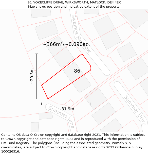 86, YOKECLIFFE DRIVE, WIRKSWORTH, MATLOCK, DE4 4EX: Plot and title map