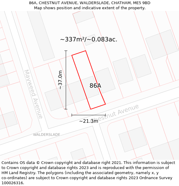 86A, CHESTNUT AVENUE, WALDERSLADE, CHATHAM, ME5 9BD: Plot and title map