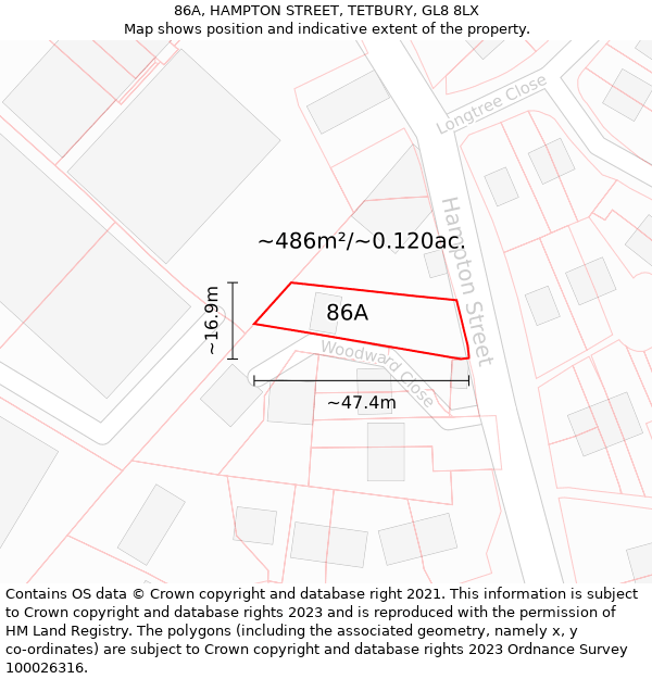 86A, HAMPTON STREET, TETBURY, GL8 8LX: Plot and title map