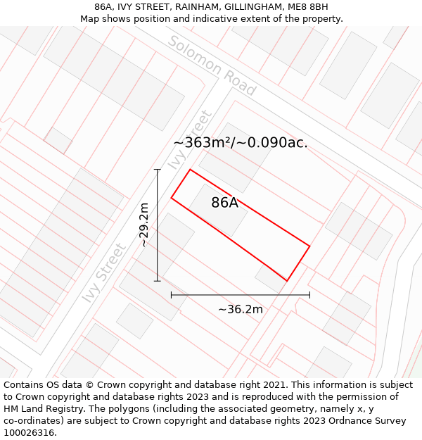 86A, IVY STREET, RAINHAM, GILLINGHAM, ME8 8BH: Plot and title map