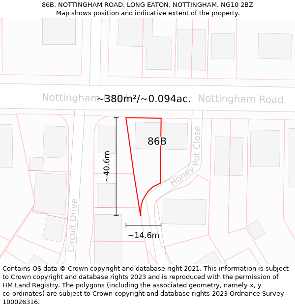 86B, NOTTINGHAM ROAD, LONG EATON, NOTTINGHAM, NG10 2BZ: Plot and title map