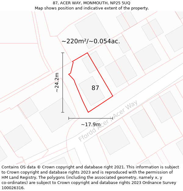 87, ACER WAY, MONMOUTH, NP25 5UQ: Plot and title map