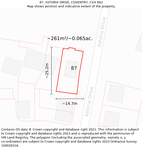 87, ASTORIA DRIVE, COVENTRY, CV4 9SU: Plot and title map