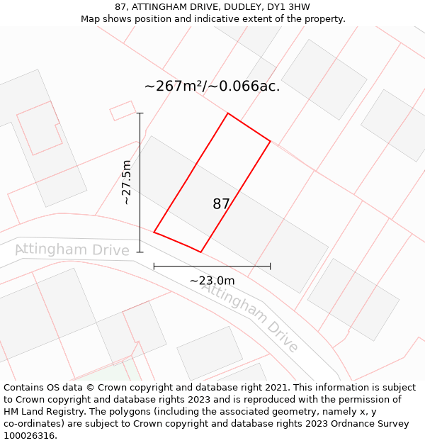 87, ATTINGHAM DRIVE, DUDLEY, DY1 3HW: Plot and title map