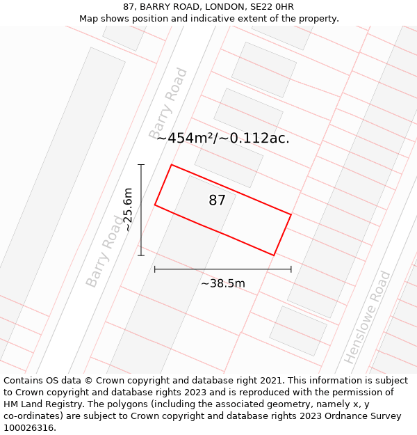 87, BARRY ROAD, LONDON, SE22 0HR: Plot and title map
