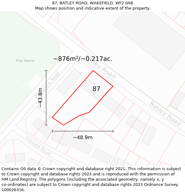 87, BATLEY ROAD, WAKEFIELD, WF2 0AB: Plot and title map