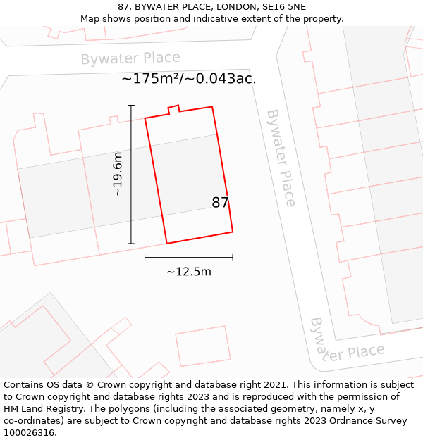 87, BYWATER PLACE, LONDON, SE16 5NE: Plot and title map