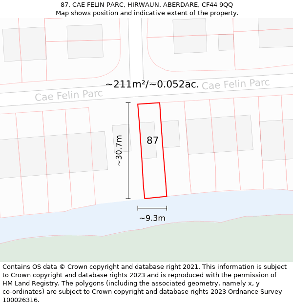 87, CAE FELIN PARC, HIRWAUN, ABERDARE, CF44 9QQ: Plot and title map