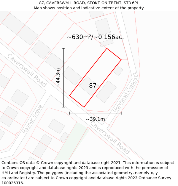 87, CAVERSWALL ROAD, STOKE-ON-TRENT, ST3 6PL: Plot and title map