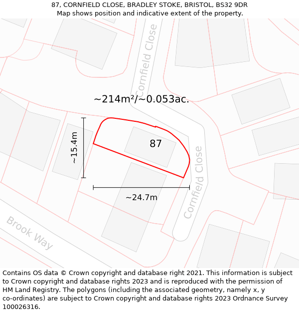 87, CORNFIELD CLOSE, BRADLEY STOKE, BRISTOL, BS32 9DR: Plot and title map