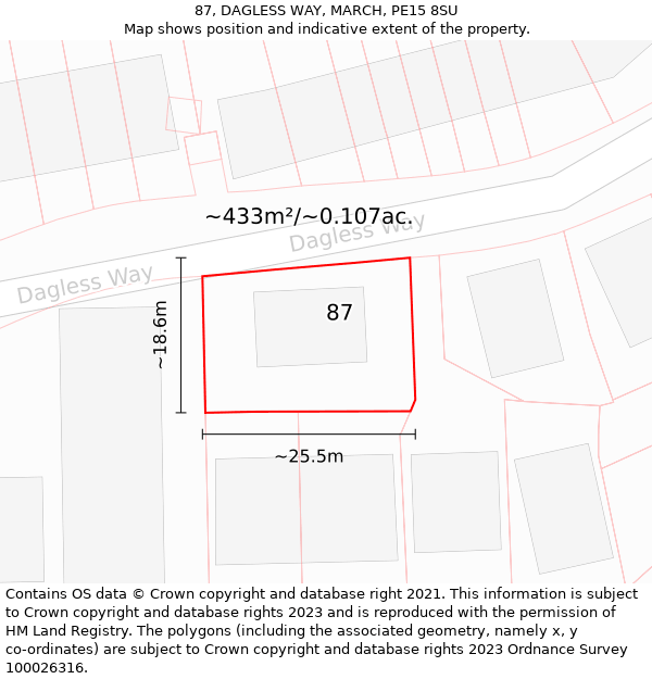 87, DAGLESS WAY, MARCH, PE15 8SU: Plot and title map