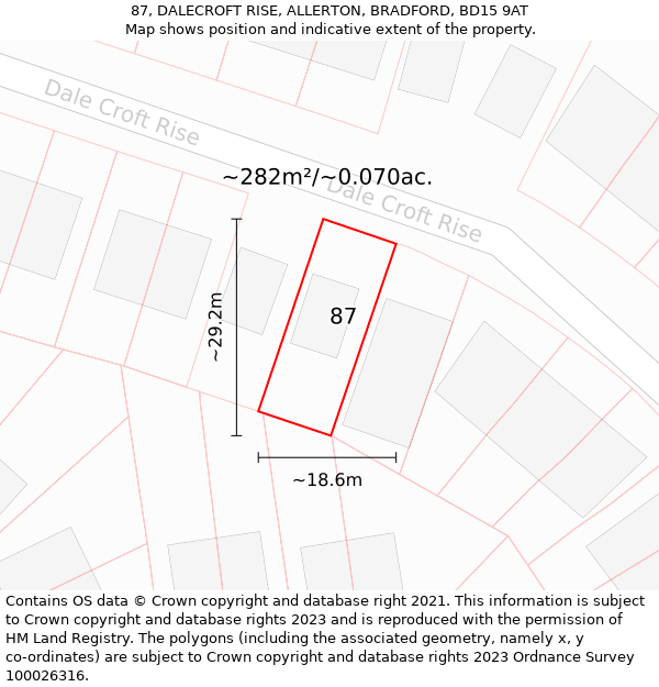 87, DALECROFT RISE, ALLERTON, BRADFORD, BD15 9AT: Plot and title map