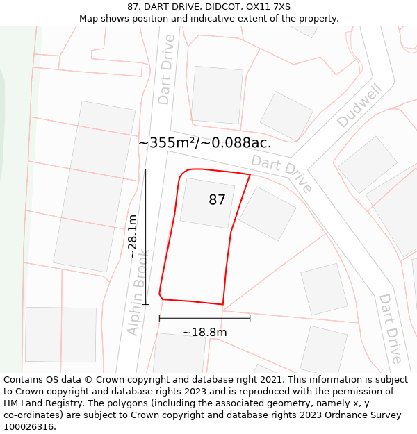 87, DART DRIVE, DIDCOT, OX11 7XS: Plot and title map