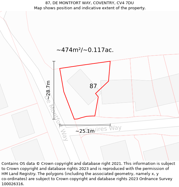 87, DE MONTFORT WAY, COVENTRY, CV4 7DU: Plot and title map