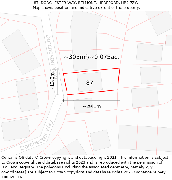 87, DORCHESTER WAY, BELMONT, HEREFORD, HR2 7ZW: Plot and title map