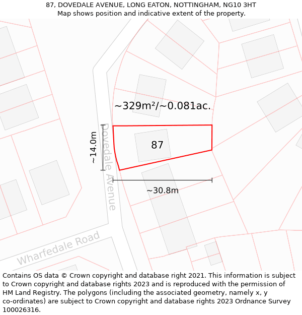 87, DOVEDALE AVENUE, LONG EATON, NOTTINGHAM, NG10 3HT: Plot and title map