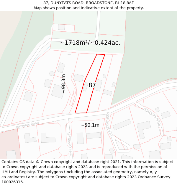 87, DUNYEATS ROAD, BROADSTONE, BH18 8AF: Plot and title map