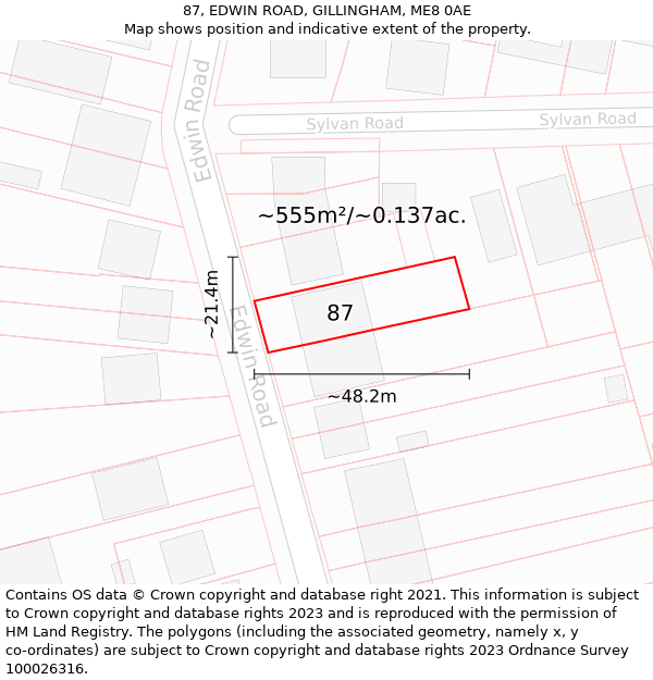 87, EDWIN ROAD, GILLINGHAM, ME8 0AE: Plot and title map