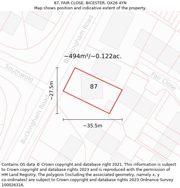 87, FAIR CLOSE, BICESTER, OX26 4YN: Plot and title map