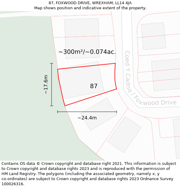 87, FOXWOOD DRIVE, WREXHAM, LL14 4JA: Plot and title map