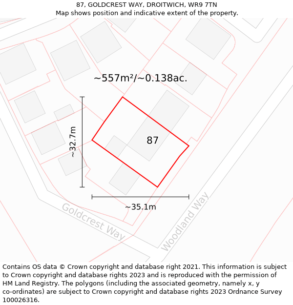 87, GOLDCREST WAY, DROITWICH, WR9 7TN: Plot and title map