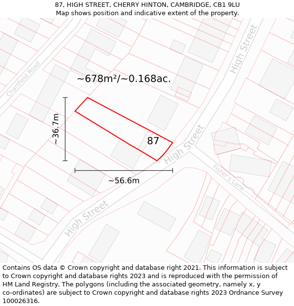 87, HIGH STREET, CHERRY HINTON, CAMBRIDGE, CB1 9LU: Plot and title map