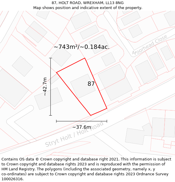 87, HOLT ROAD, WREXHAM, LL13 8NG: Plot and title map
