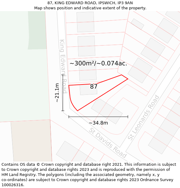 87, KING EDWARD ROAD, IPSWICH, IP3 9AN: Plot and title map
