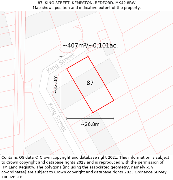 87, KING STREET, KEMPSTON, BEDFORD, MK42 8BW: Plot and title map