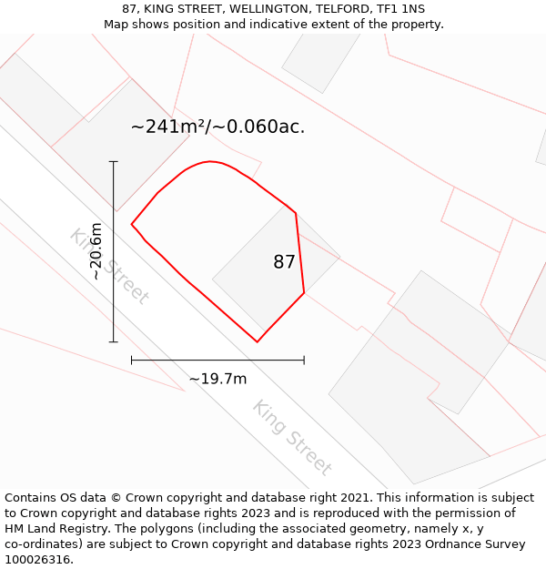 87, KING STREET, WELLINGTON, TELFORD, TF1 1NS: Plot and title map