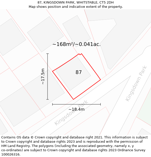 87, KINGSDOWN PARK, WHITSTABLE, CT5 2DH: Plot and title map