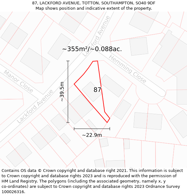 87, LACKFORD AVENUE, TOTTON, SOUTHAMPTON, SO40 9DF: Plot and title map