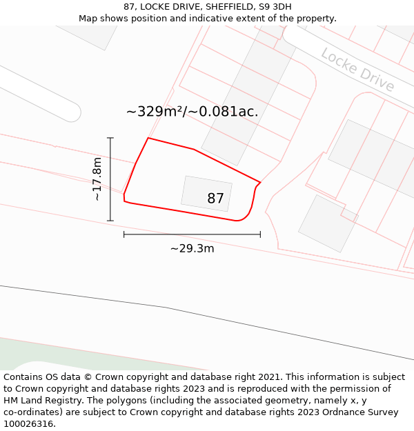 87, LOCKE DRIVE, SHEFFIELD, S9 3DH: Plot and title map