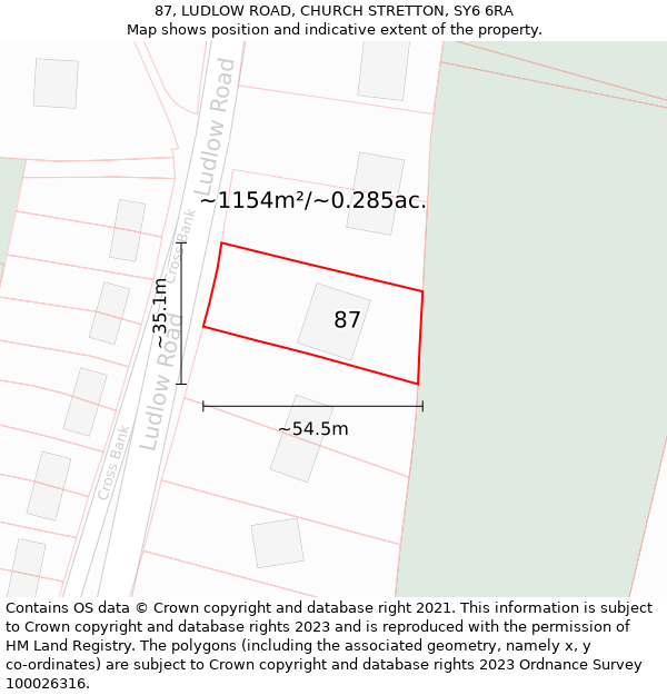 87, LUDLOW ROAD, CHURCH STRETTON, SY6 6RA: Plot and title map