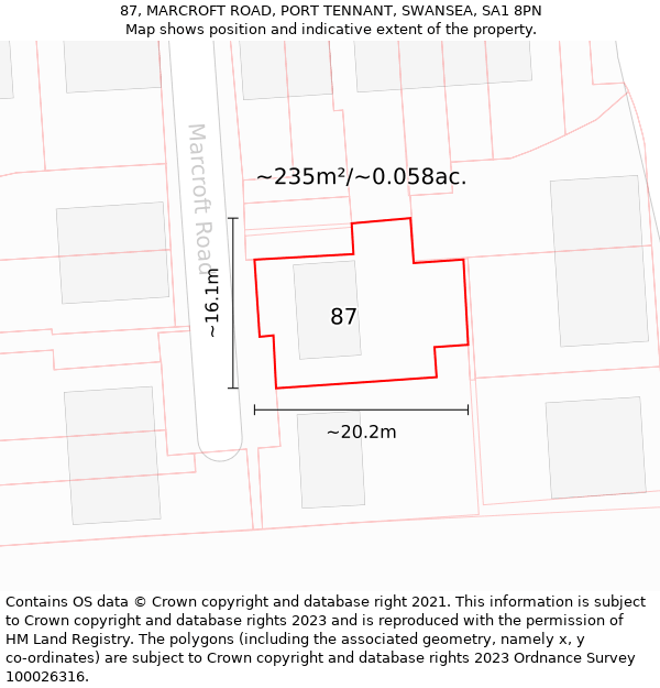 87, MARCROFT ROAD, PORT TENNANT, SWANSEA, SA1 8PN: Plot and title map