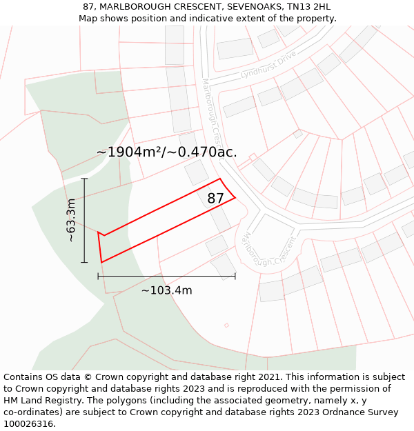 87, MARLBOROUGH CRESCENT, SEVENOAKS, TN13 2HL: Plot and title map