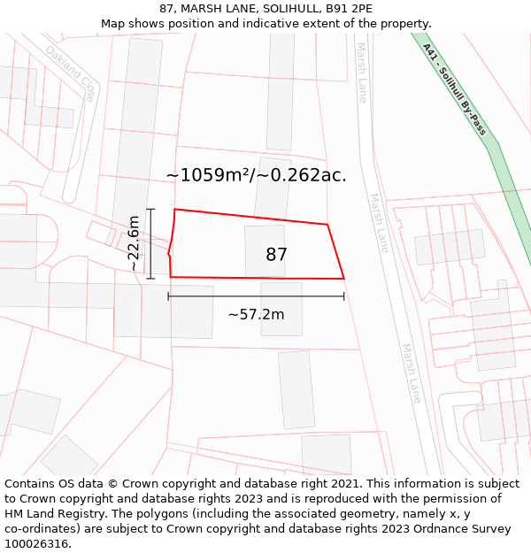 87, MARSH LANE, SOLIHULL, B91 2PE: Plot and title map