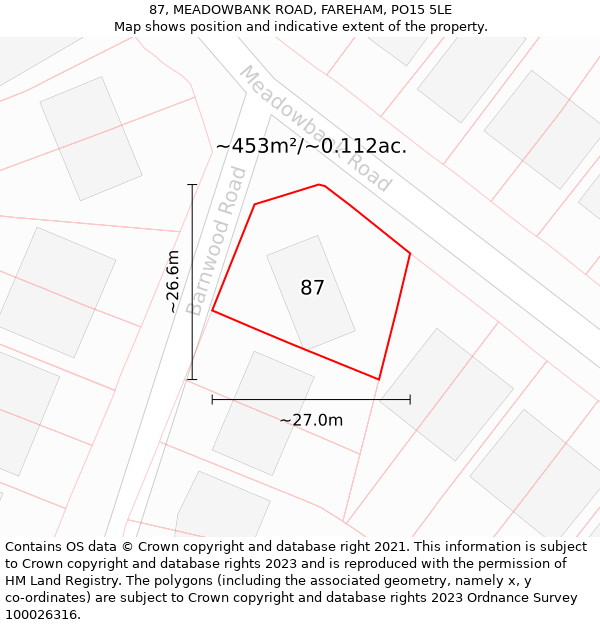 87, MEADOWBANK ROAD, FAREHAM, PO15 5LE: Plot and title map