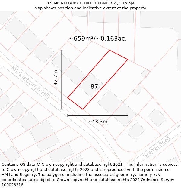 87, MICKLEBURGH HILL, HERNE BAY, CT6 6JX: Plot and title map