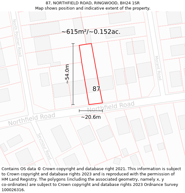 87, NORTHFIELD ROAD, RINGWOOD, BH24 1SR: Plot and title map