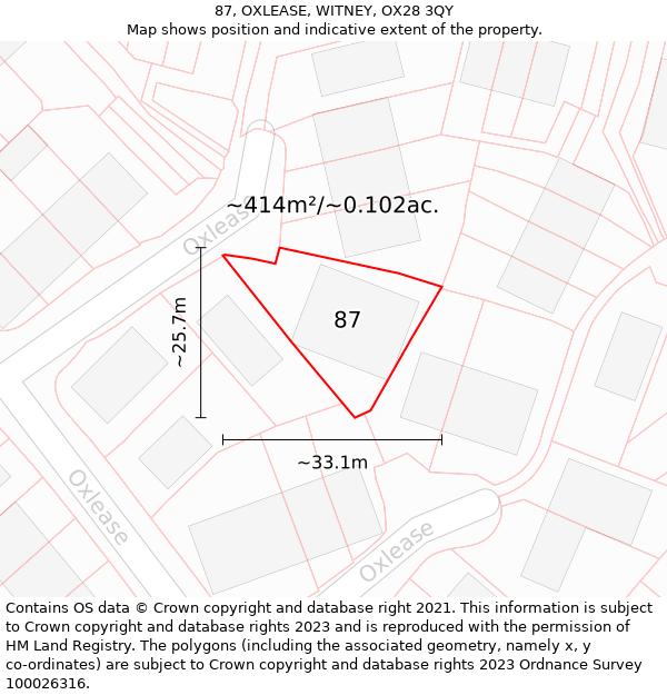 87, OXLEASE, WITNEY, OX28 3QY: Plot and title map