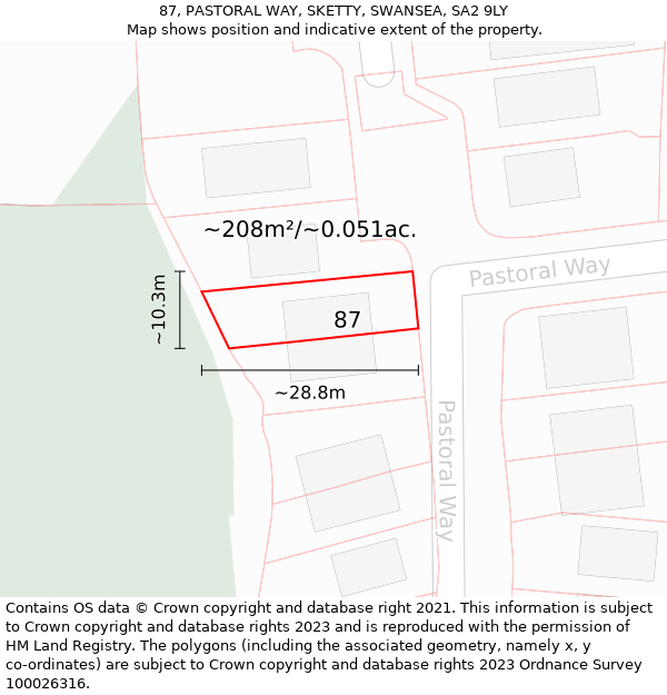 87, PASTORAL WAY, SKETTY, SWANSEA, SA2 9LY: Plot and title map