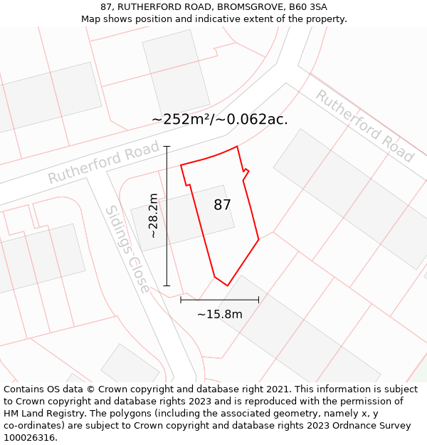 87, RUTHERFORD ROAD, BROMSGROVE, B60 3SA: Plot and title map