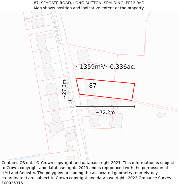 87, SEAGATE ROAD, LONG SUTTON, SPALDING, PE12 9AD: Plot and title map