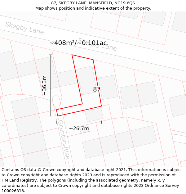 87, SKEGBY LANE, MANSFIELD, NG19 6QS: Plot and title map