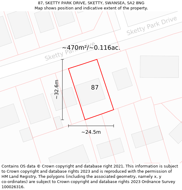 87, SKETTY PARK DRIVE, SKETTY, SWANSEA, SA2 8NG: Plot and title map