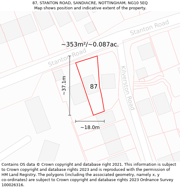 87, STANTON ROAD, SANDIACRE, NOTTINGHAM, NG10 5EQ: Plot and title map